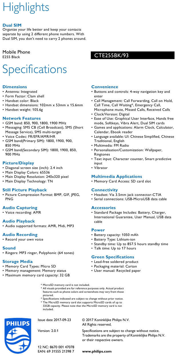 Điện Thoại Nắp Gập 2 Sim PHILIPS E255