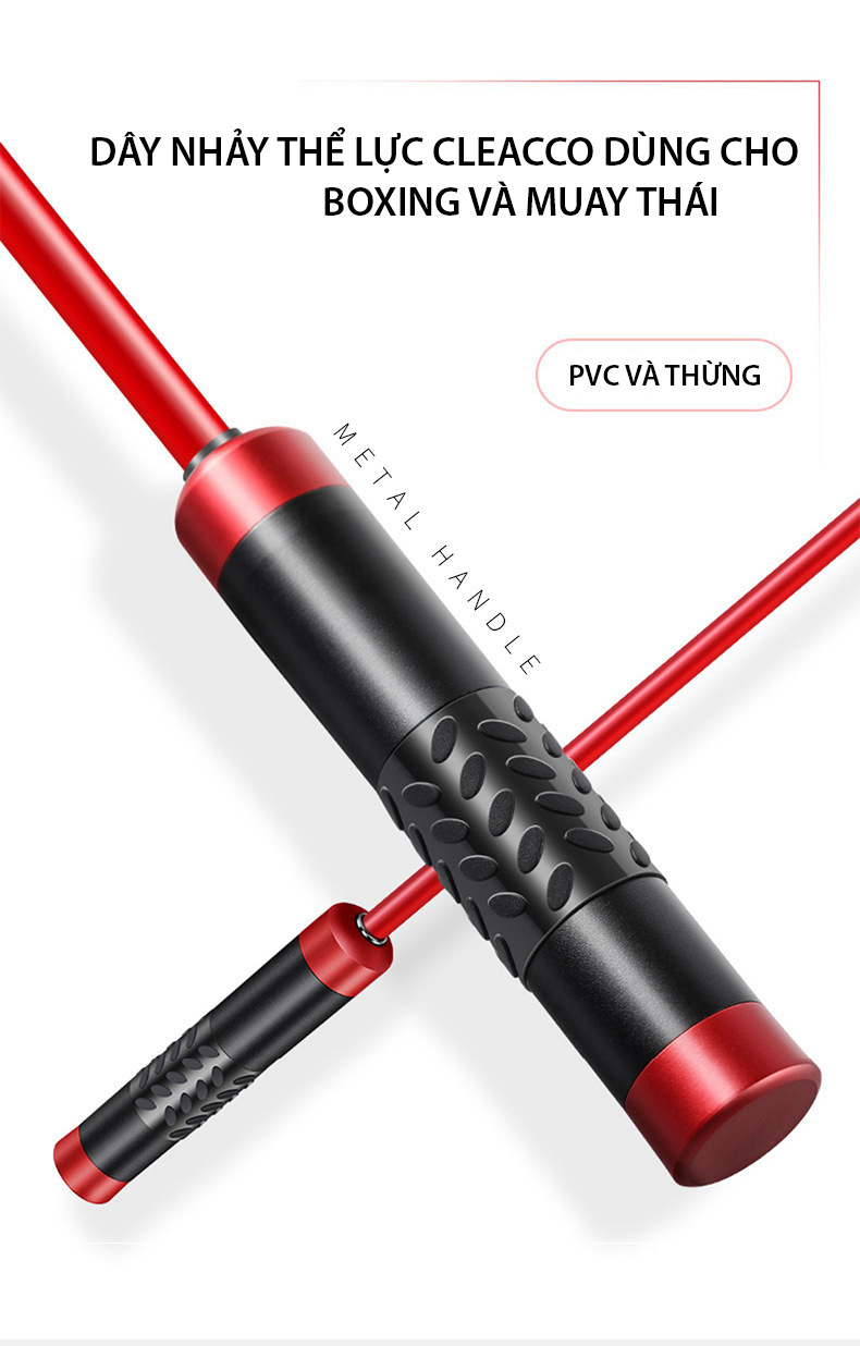Dây nhảy thể lực CLEACCO trọng lượng nặng 400g , tay cầm kim loại đầm tay ( dùng trong Boxing, Muay Thai ) giúp  đốt cháy calo nhanh  + tặng kèm túi vải BORO SPORT