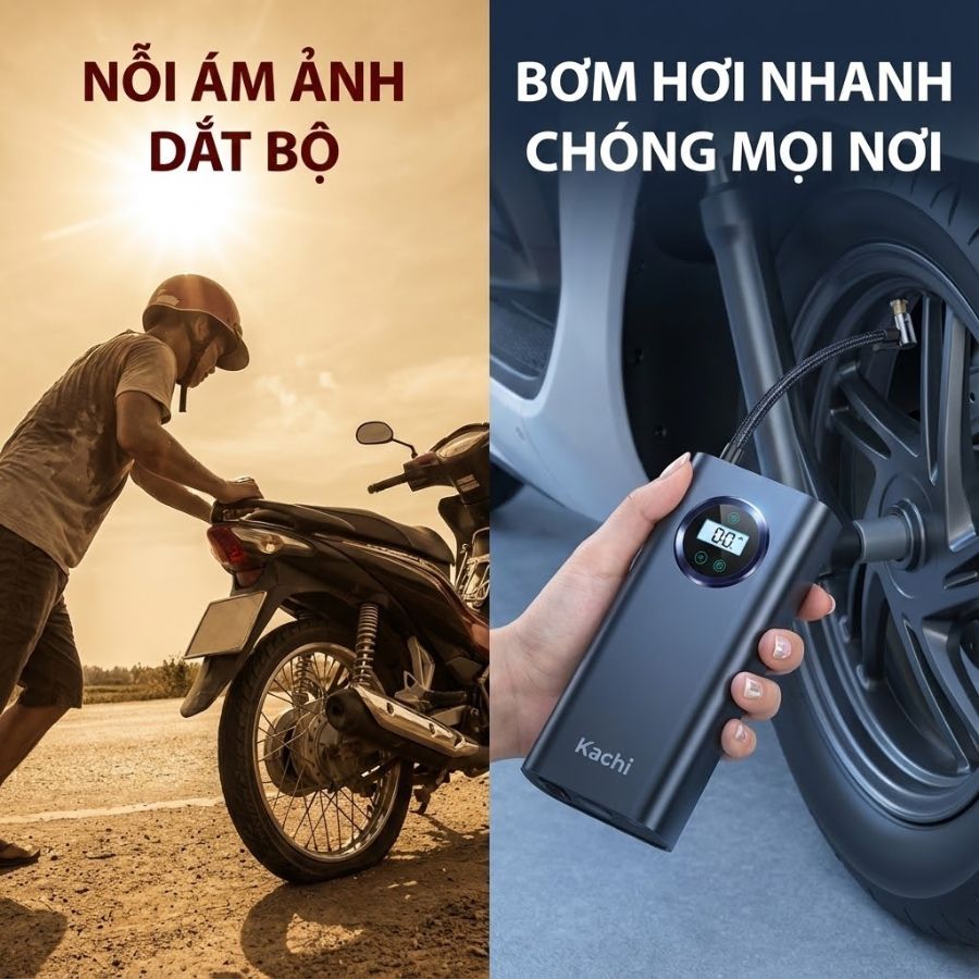 Máy bơm pin Kachi MK374 - Bơm xăm lốp ô tô, xe máy, xe đạp, phao, bóng