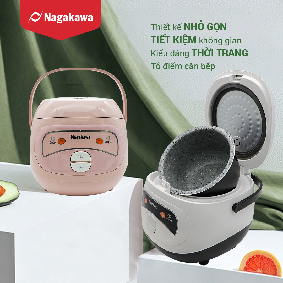 Nồi Cơm Điện Mini Nagakawa NAG0134 (400W-1L) - Đen Trắng - Hàng Chính Hãng