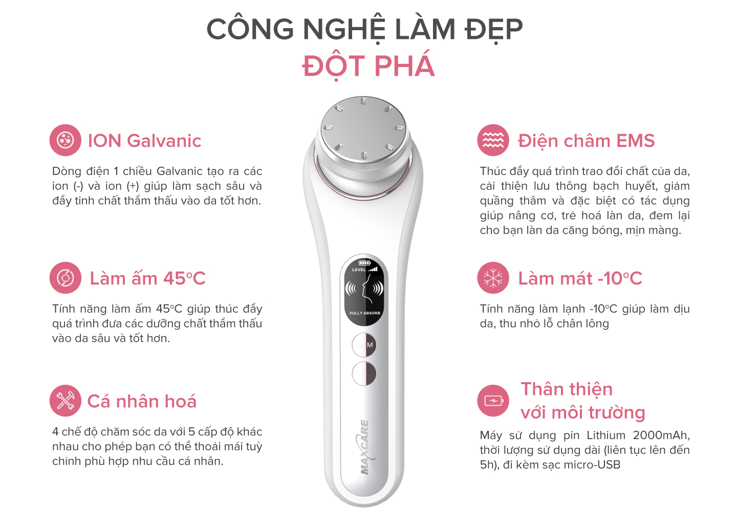 Máy đẩy tinh chất ION dưỡng da Maxcare Max888PRO