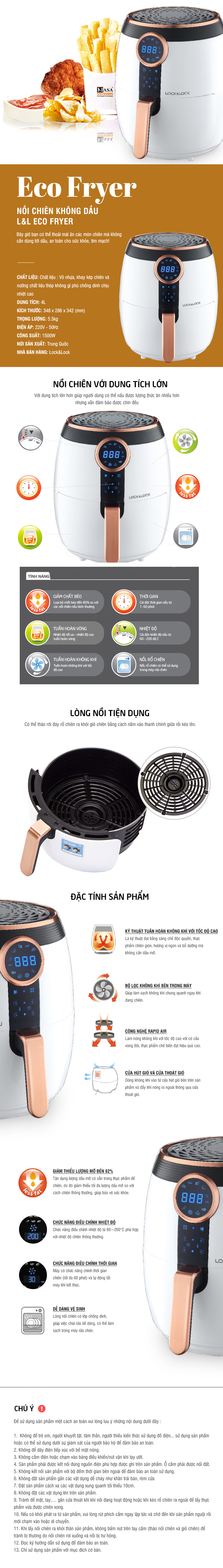Nồi Chiên Không Dầu Lock&Lock EJF376WHT (4L) - Trắng