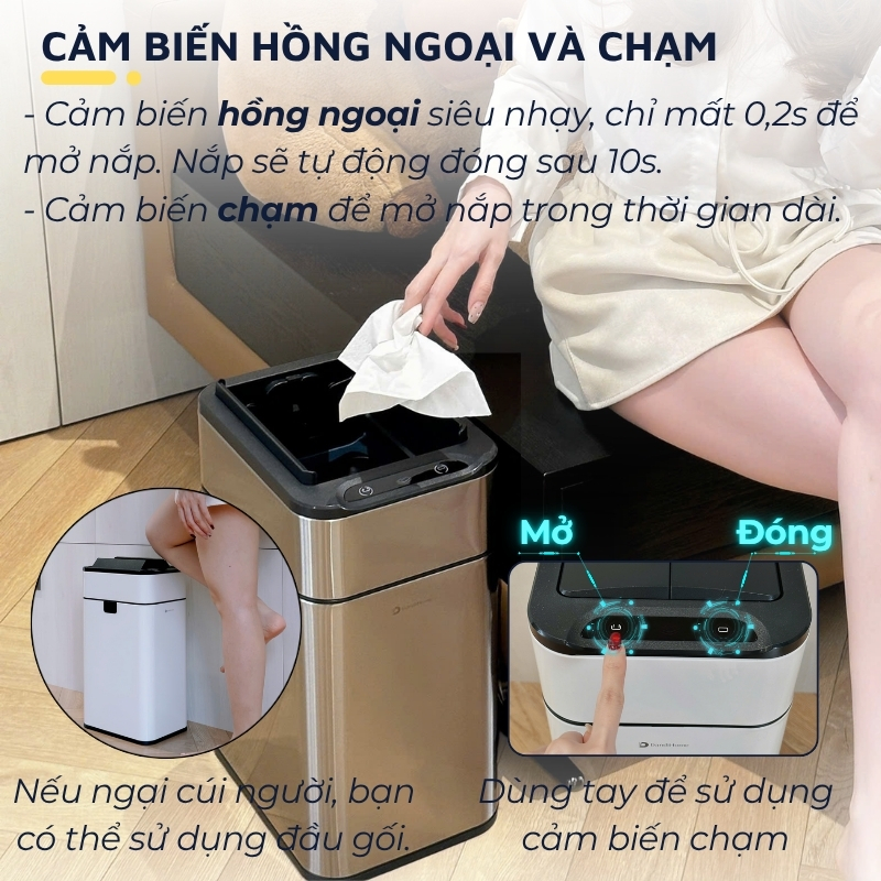 Thùng rác thông minh cảm ứng tự động đóng mở DandiHome - Tặng pin AA