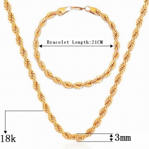 Bộ Trang sức mạ vàng 18K, Phong cách châu Âu, Kiểu xoắn, cỡ dây 3li, kèm hộp đựng lót nhung gấm