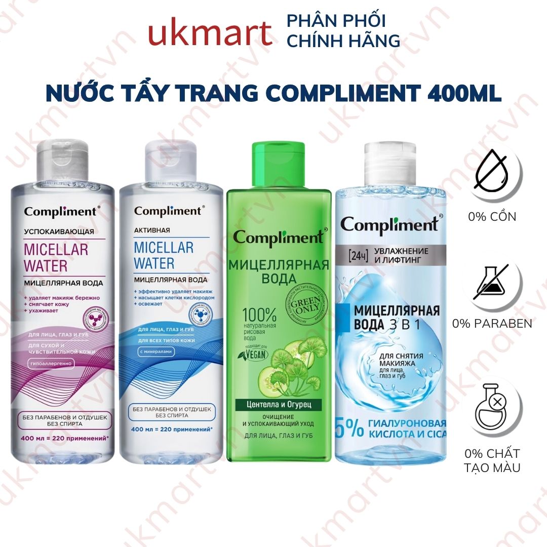 Tẩy Trang Compliment 400ml Dành Cho Da Dầu, Nhạy Cảm & Mọi Loại Da