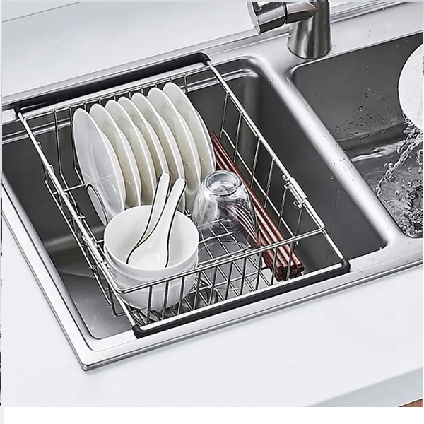 Chậu rửa bát inox304 bán nguyệt ĐÚC dày 5li chống xước 7546 Valenza kiểu dáng Hàn Quốc kèm khay inox, rổ lỗ, bộ xả 18cm-Hàng chính hãng
