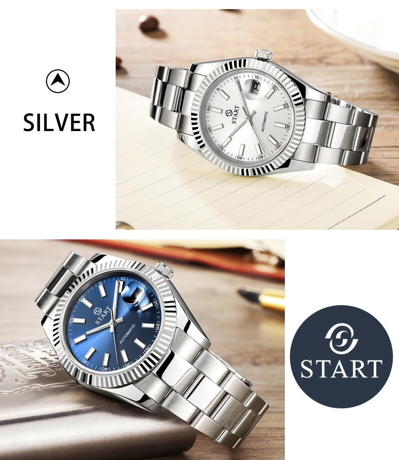 【START】đồng hồ cơ tự động nam chống nước dạ quang đồng hồ kim loại chức năng ngày
