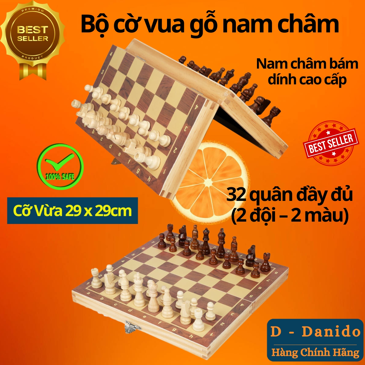 Cờ Vua Gỗ Nam Châm Cao Cấp - Bộ Cờ Vua Cao Cấp Bằng Gỗ Thông Tự Nhiên Có Gắn Nam Châm Chính Hãng