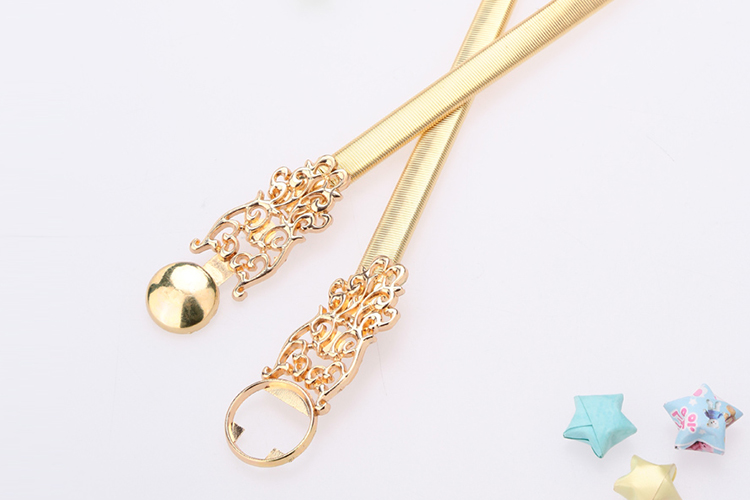New Fashion Women Waist Belt Chain Metal Gold Tone Hollow Out Stretchy Slim Elegant Belt Band Golden