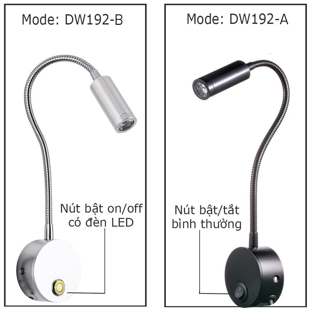 Đèn Led Đọc Sách Gắn Tường Đầu Giường 3W 220V - DW192