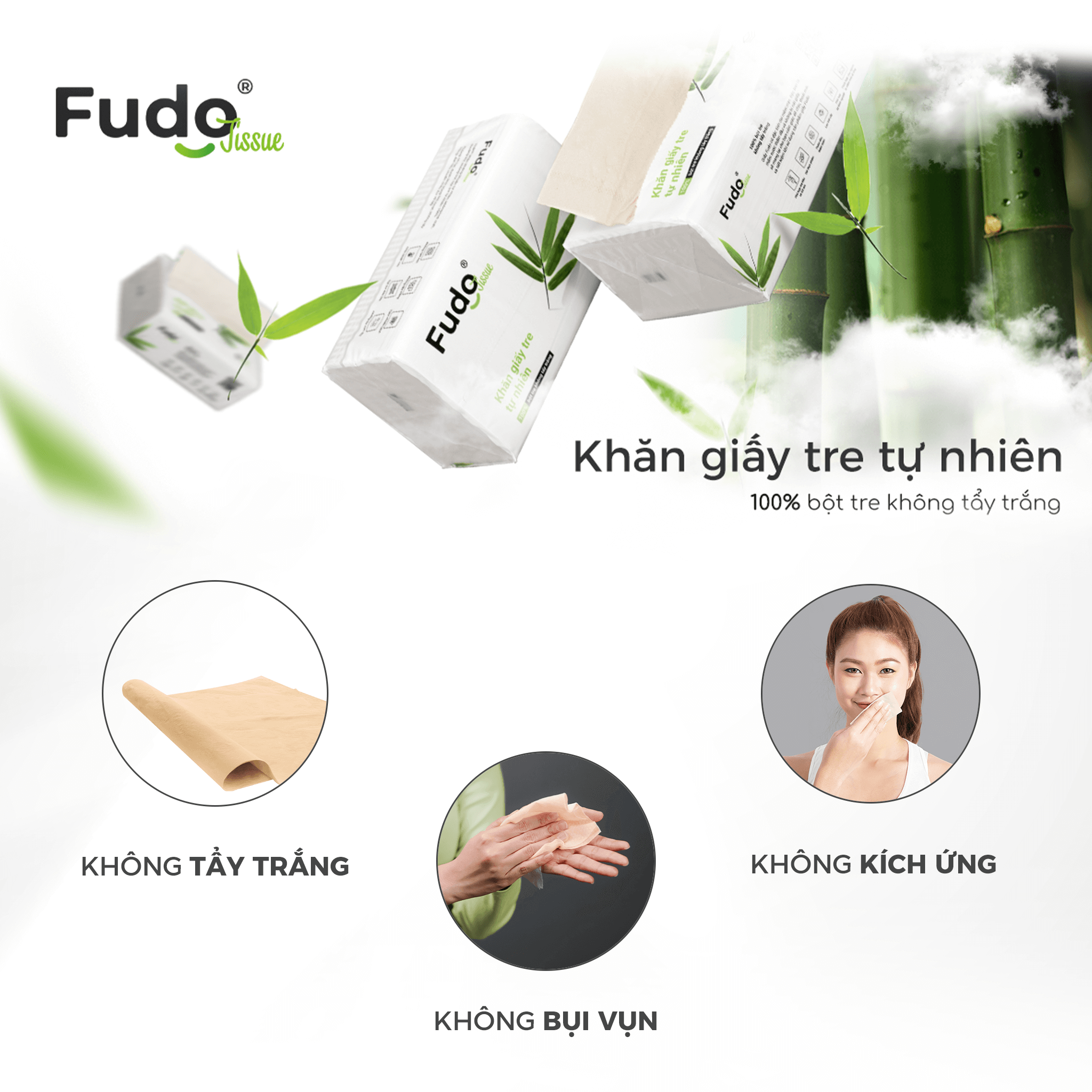 khăn giấy tre fudo - combo 4 gói giấy ăn 100% bột tre, không tạo mùi, không tẩy trắng, siêu mềm, siêu mịn, siêu dai 2