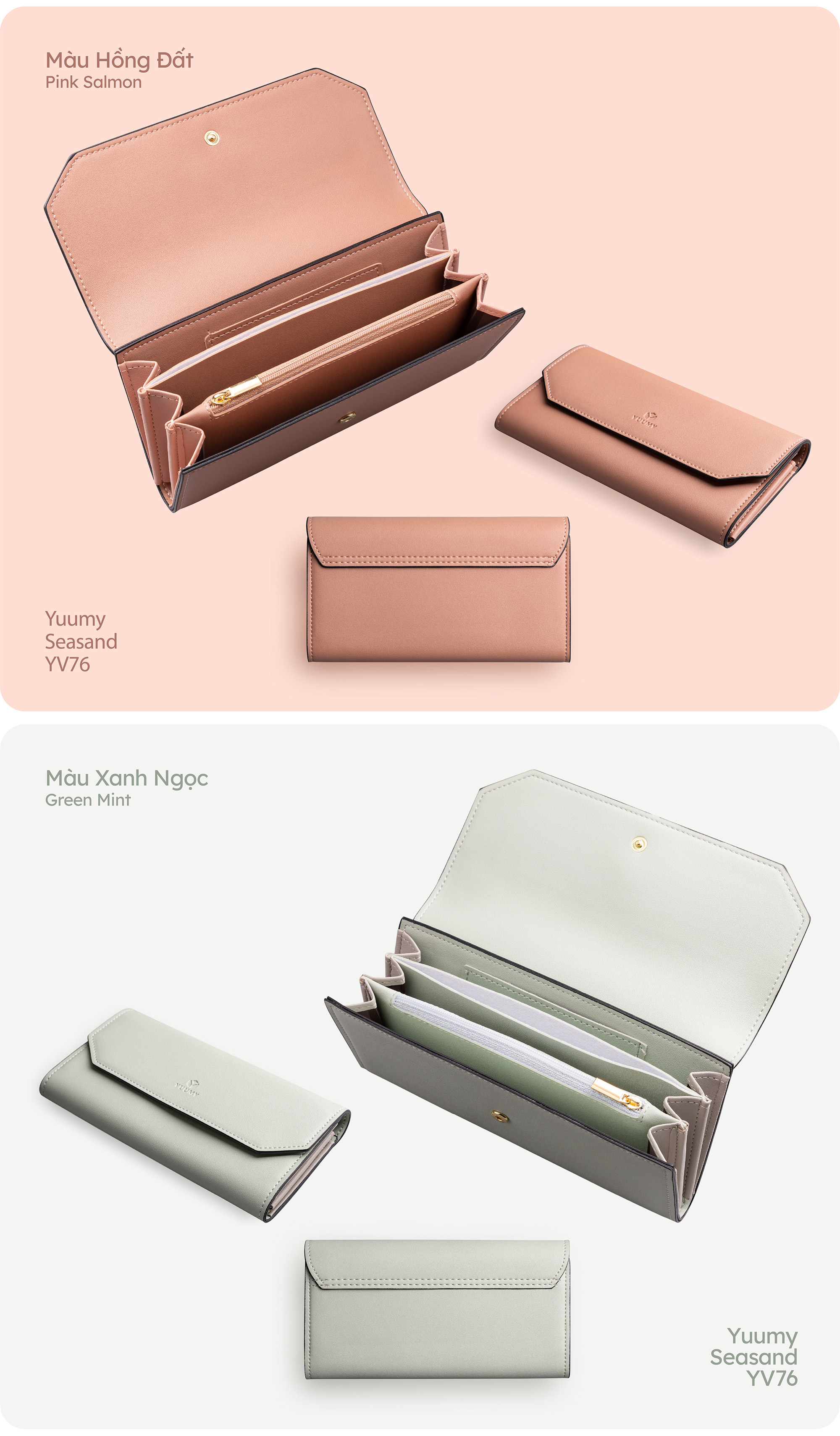 Ví Yuumy ( Thời trang nữ nắp gập kiểu cầm tay dáng dài - Ví da Seasand YV76 )