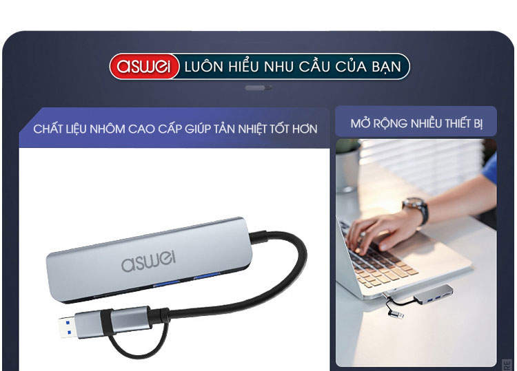 hub usb, hub chuyển đổi usb type c aswei