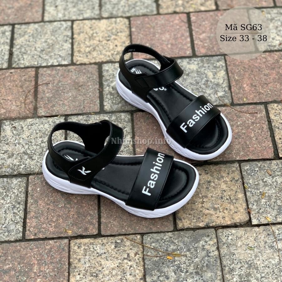 Dép sandal quai hậu bé gái KENTO quai ngang Fashione kiểu dáng thể thao năng động và cá tính, chất liệu da mềm êm, đế siêu nhẹ chống trơn màu đen cho trẻ em NHÍM SHOP SG63