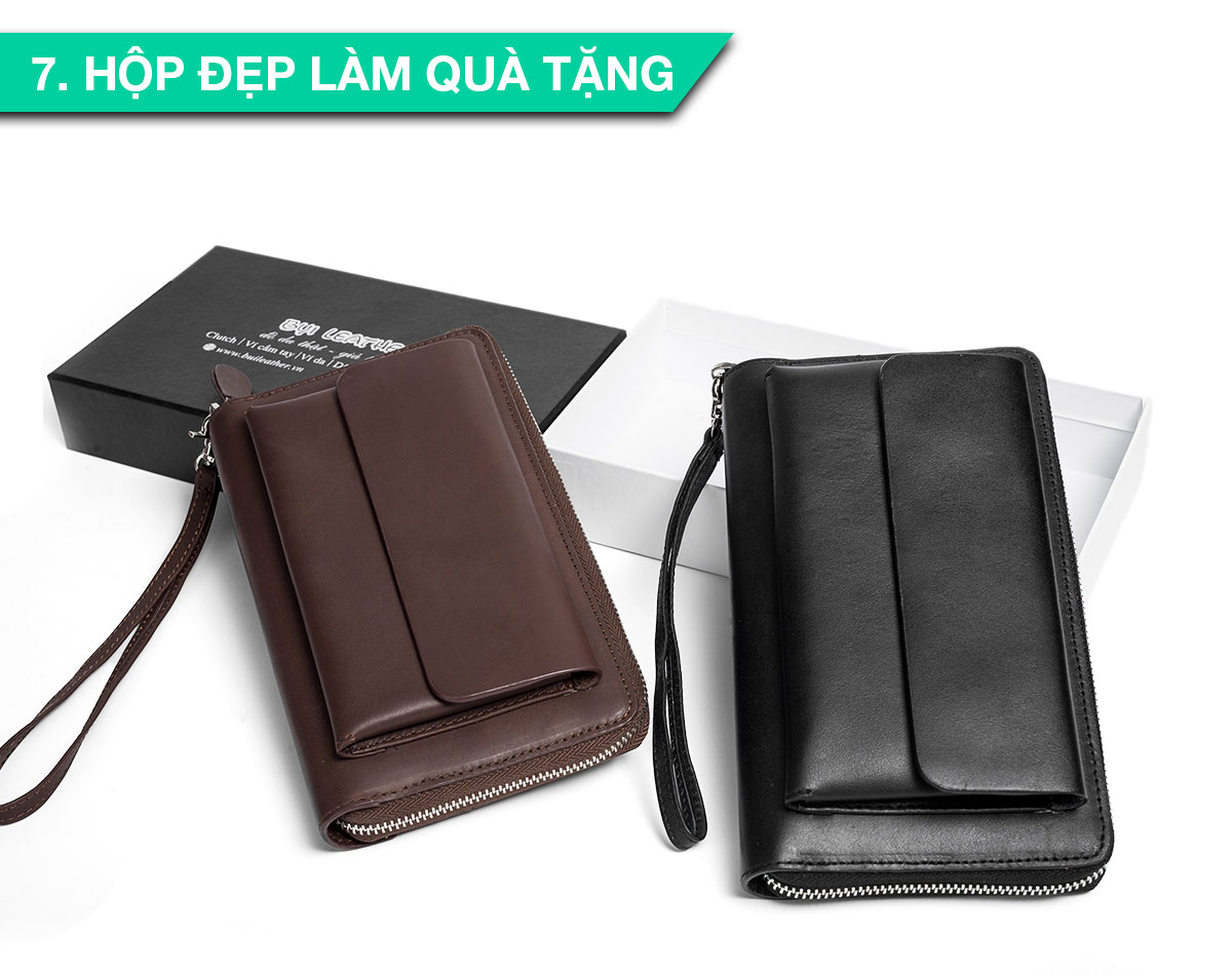Ví dài cầm tay da bò Mill cao cấp Bụi Leather C107 - Bảo hành 12 tháng