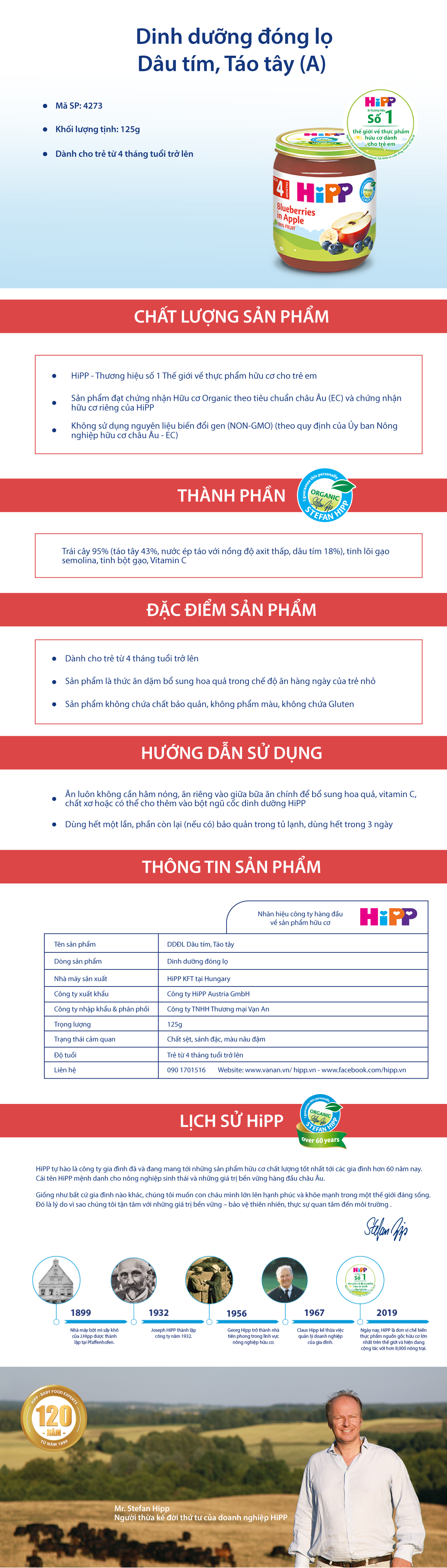 Dinh Dưỡng Đóng Lọ Dâu Tím, Táo Tây HiPP 125g - 4273