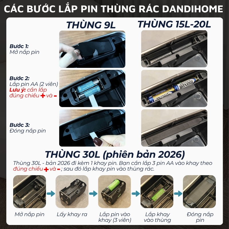 Thùng rác thông minh cảm ứng tự động đóng mở DandiHome - Tặng pin AA
