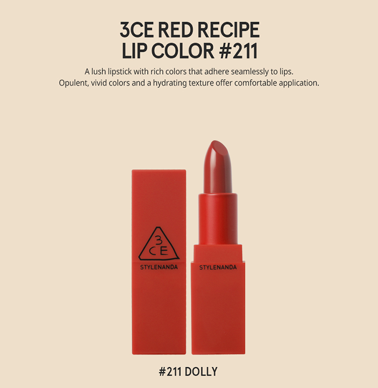 Son Thỏi Lì 3CE Red Recipe Original Lip Color - 211 Dolly