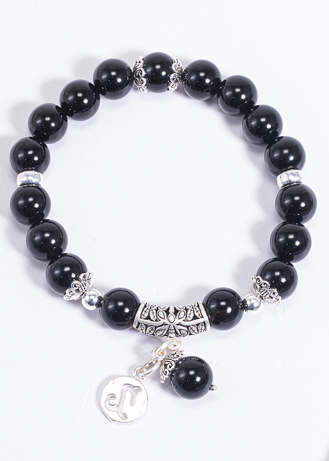 Vòng Tay Phong Thủy Đá Obsidian Phối Charm Cung Hoàng Đạo Ma Kết (8mm) Mệnh Thủy, Mộc