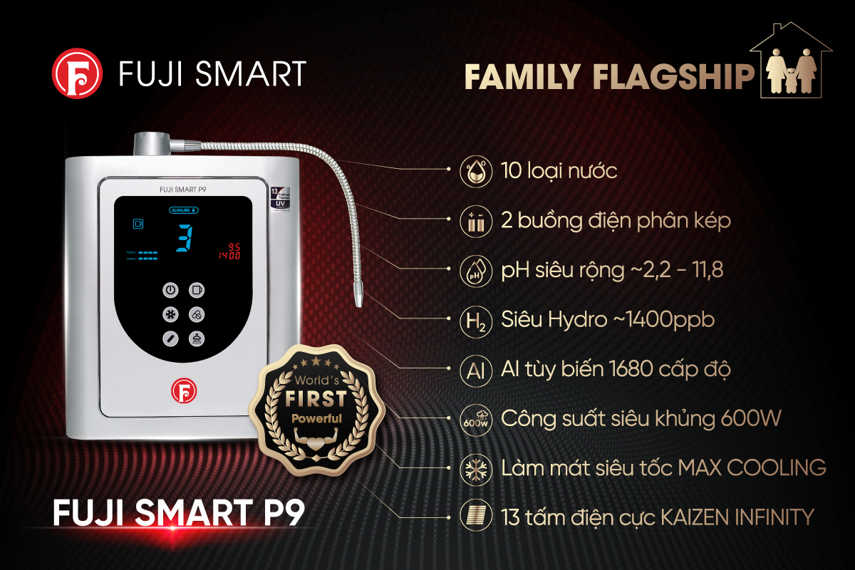 Máy lọc nước ion kiềm Fuji Smart P9 sở hữu hàng loạt ưu điểm vượt trội