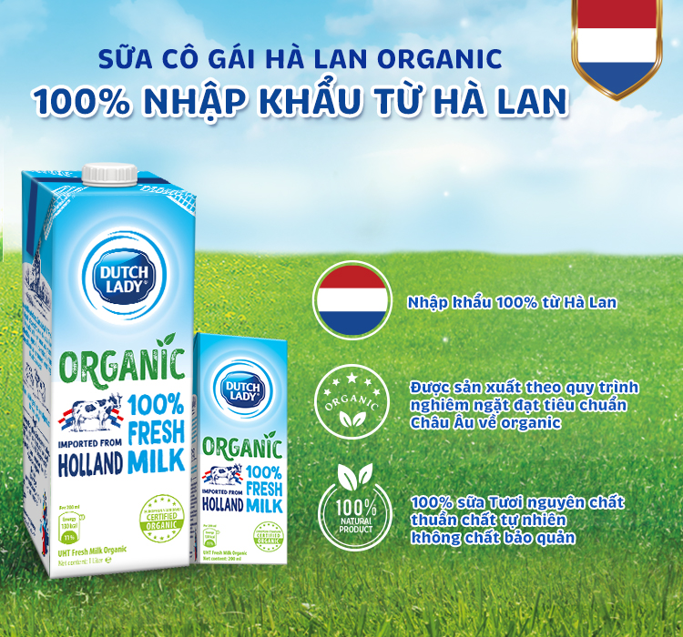 Thùng 24 Hộp Sữa Tươi Tiệt Trùng Dutch Lady Organic (24X200ml)