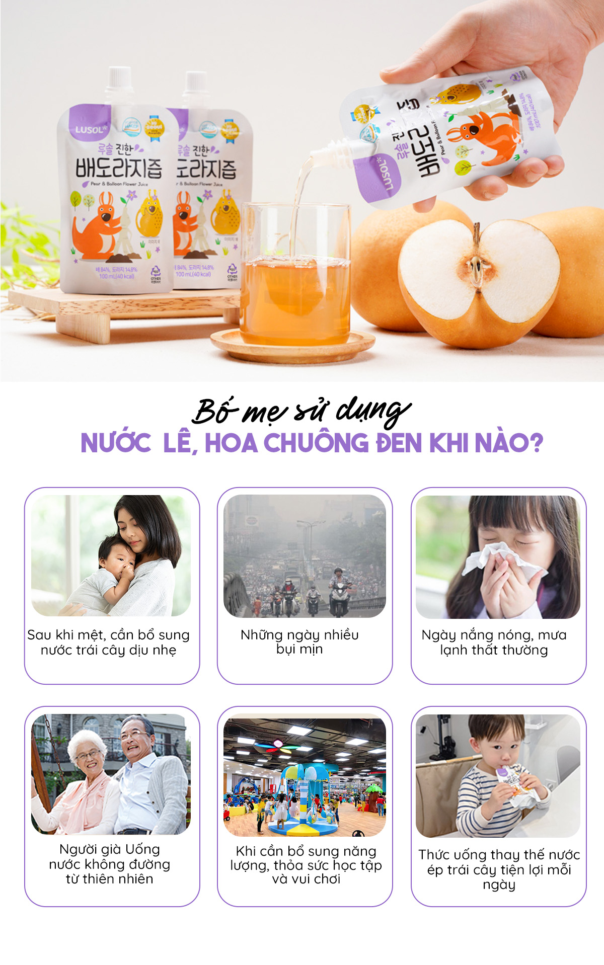 Combo 20 gói nước ép lê và rễ hoa chuông đen nguyên chất Lusol cho bé từ 6 tháng tuổi - ALADDINVINA