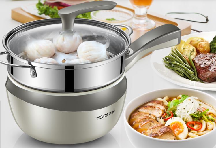 Yoyi (Yoice) 304 stainless steel electric skillet electric hot pot electric steamer multi-function electric cooker student dormitory cooking pot electric cup 1.5L mini electric cooker Y-DZG13 with steamer