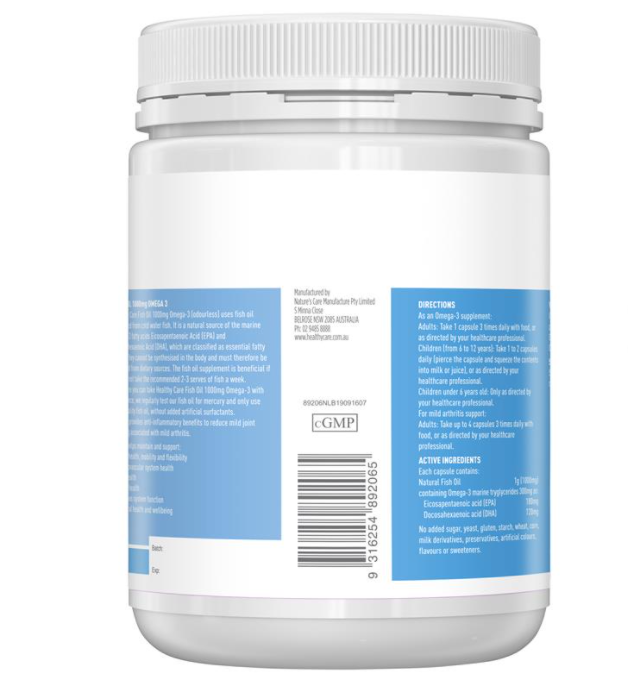 Viên Uống Dầu Cá Bổ Não, Sáng Mắt, Tăng Miễn Dịch Healthy Care Fish Oil 1000mg Omega 3 hỗ trợ tăng cường miễn dịch, bổ xương khớp,  mắt và thần kinh nuôi dưỡng làn da căng mịn, ẩm mượt