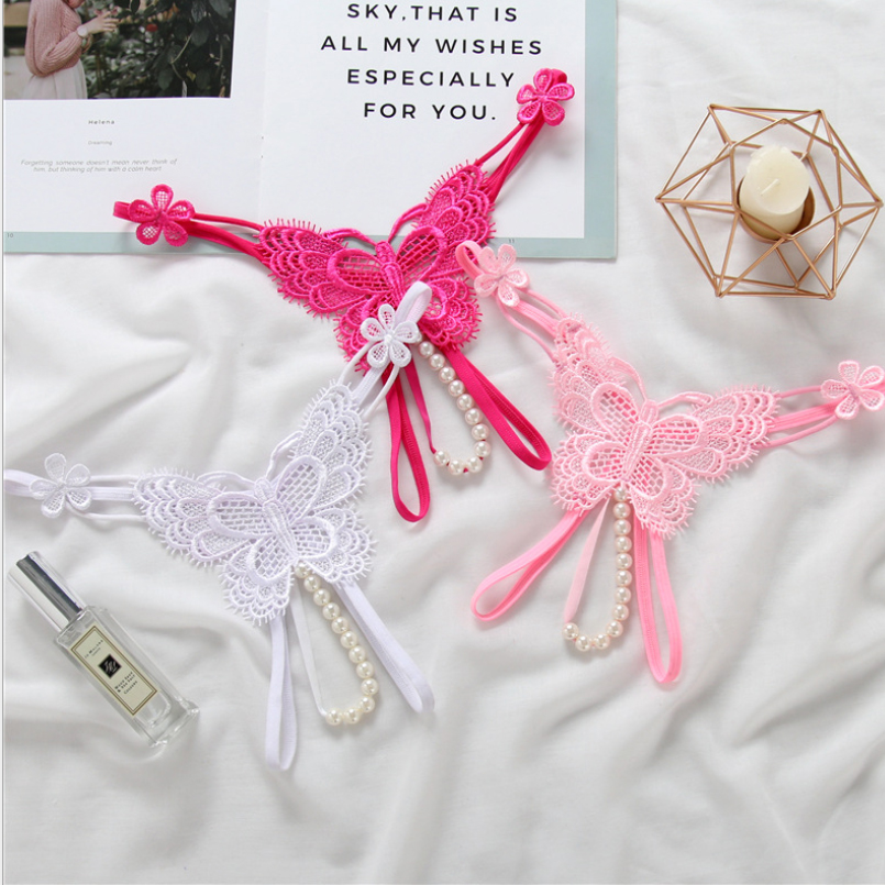 Quần lót lọt khe đáy đính hạt ngọc trai - Hồng nhạt