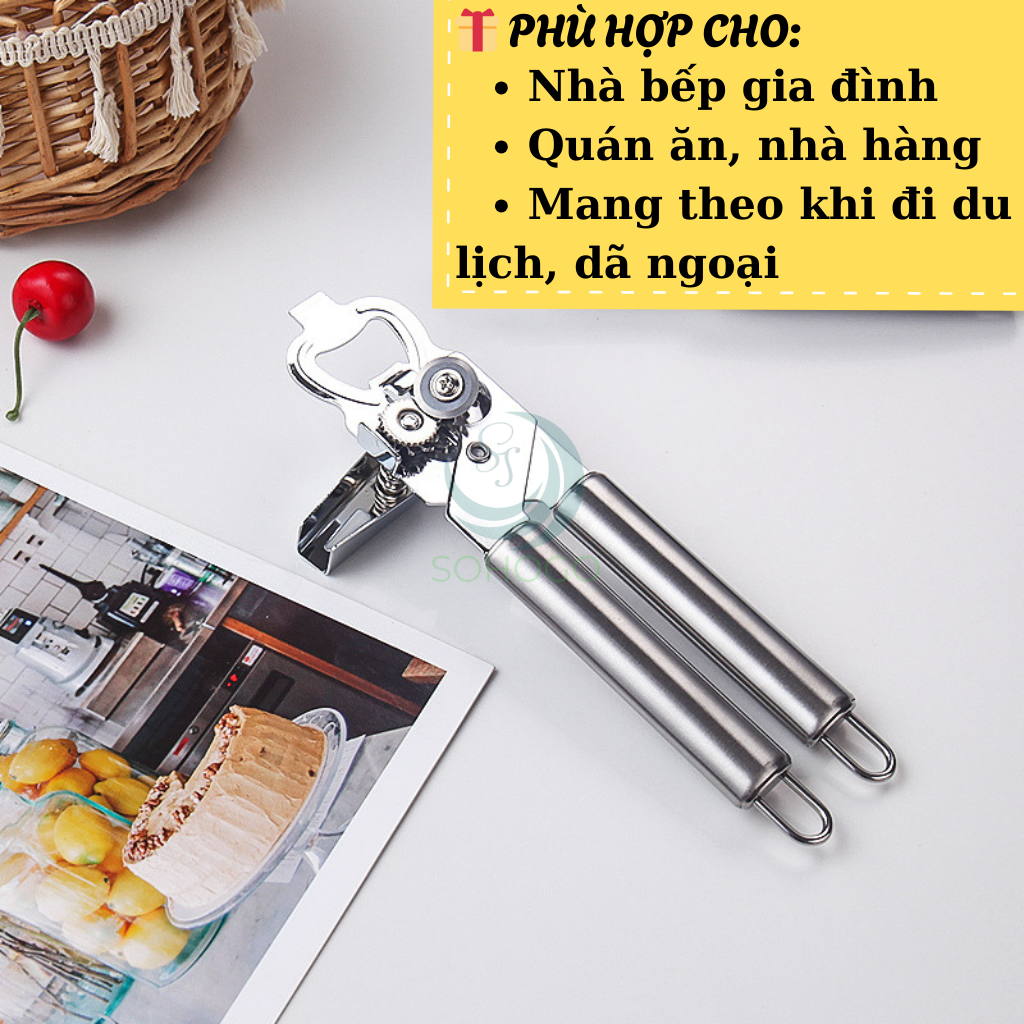 Dụng cụ khui đồ hộp thép không gỉ- Cần kẹp mở hộp đa năng tay cầm đôi