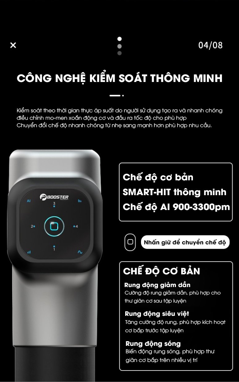 Máy Massage Gun Cầm Tay BOOSTER M2 - A - 6 Đầu Massage, 4 Tốc Độ