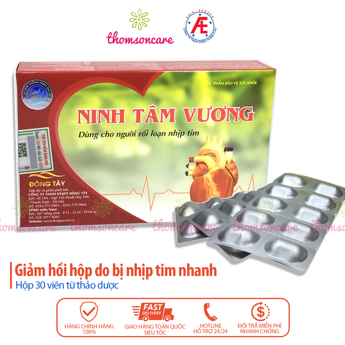 Ninh Tâm Vương - Hỗ trợ ổn định nhịp tim từ thảo dược, tốt cho tim mạch - Hộp 30 viên 1