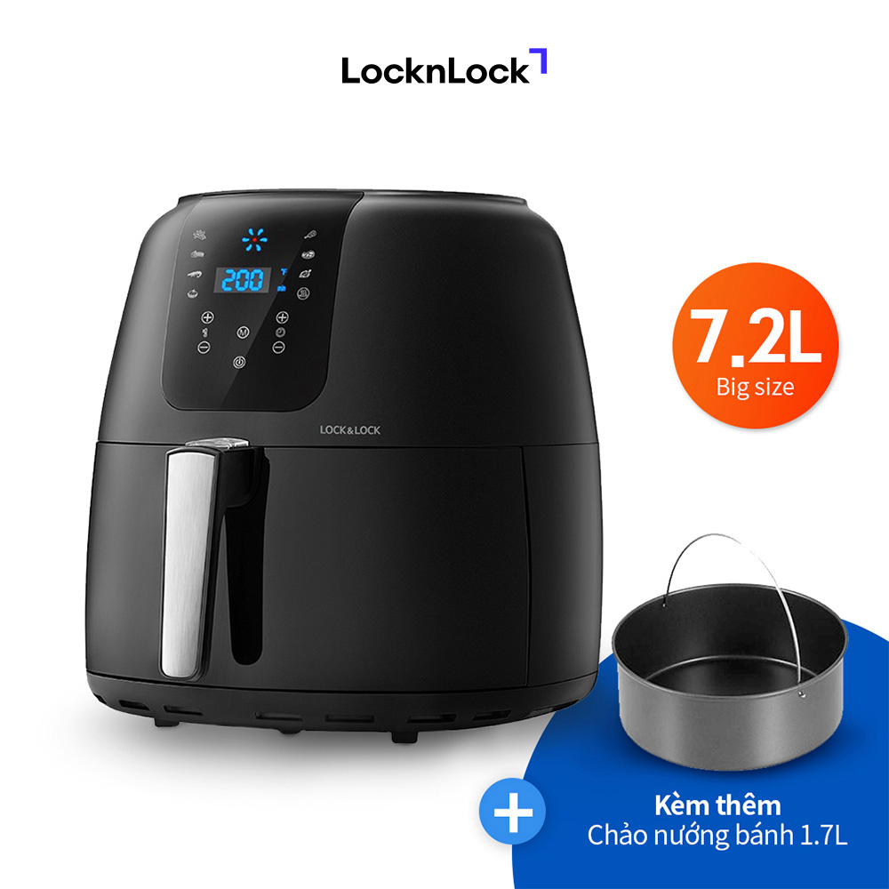 Nồi Chiên Không Dầu Điện Tử Lock&amp;Lock EJF296BLK 7.2 Lít - Kèm Chảo Nướng - Hàng Chính Hãng