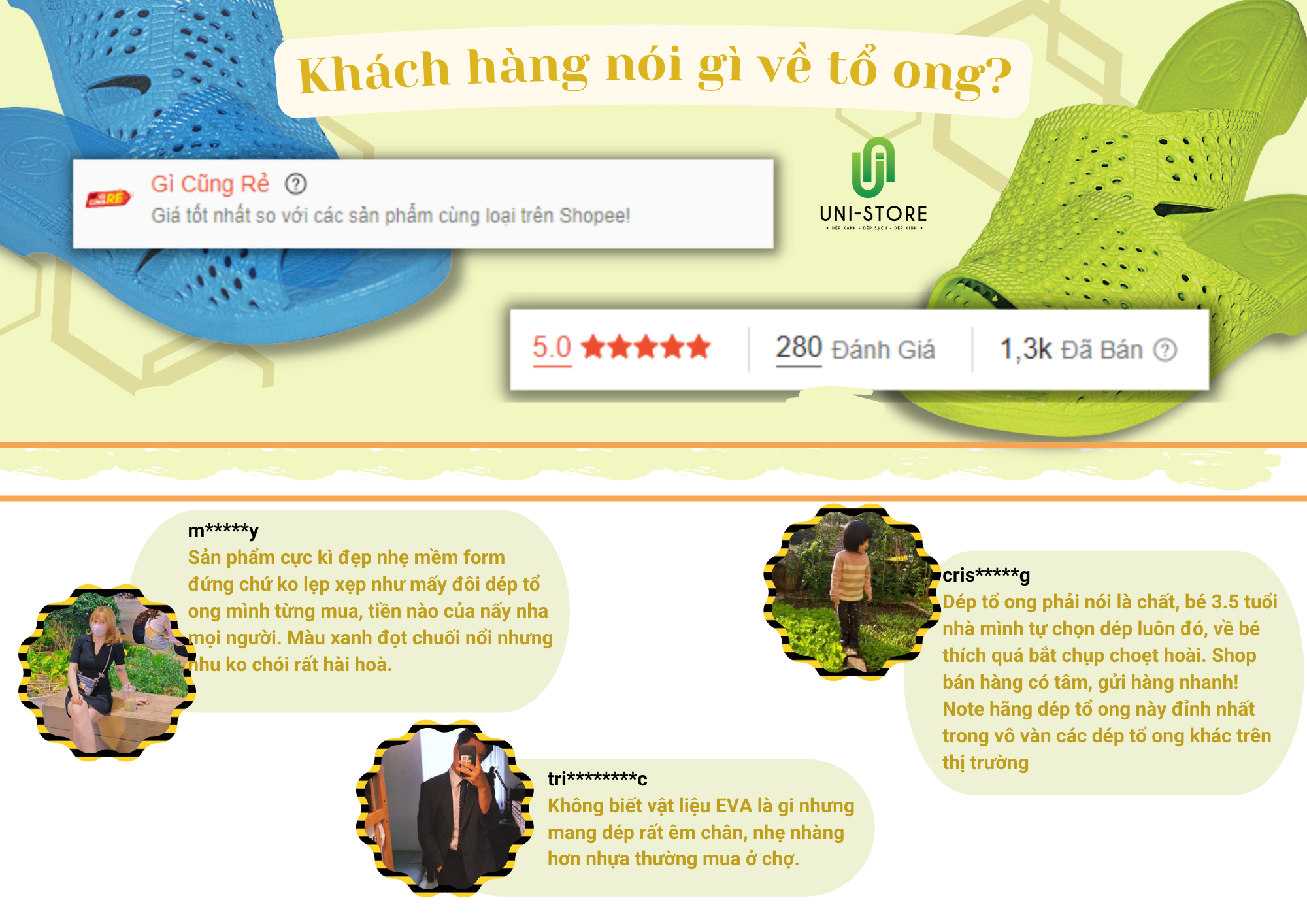 Dép tổ ong CAM nhựa EVA siêu bền, siêu nhẹ, chống trơn trượt, đế dày (FORM LỚN ĐẶT LÙI 1-2 SIZE) Dép Nam Nữ Nhiều Màu Sắc