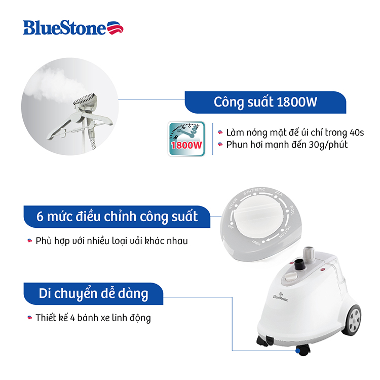 Bàn Ủi Hơi Nước Đứng Bluestone GSB-3915 (1800W) - Hàng chính hãng