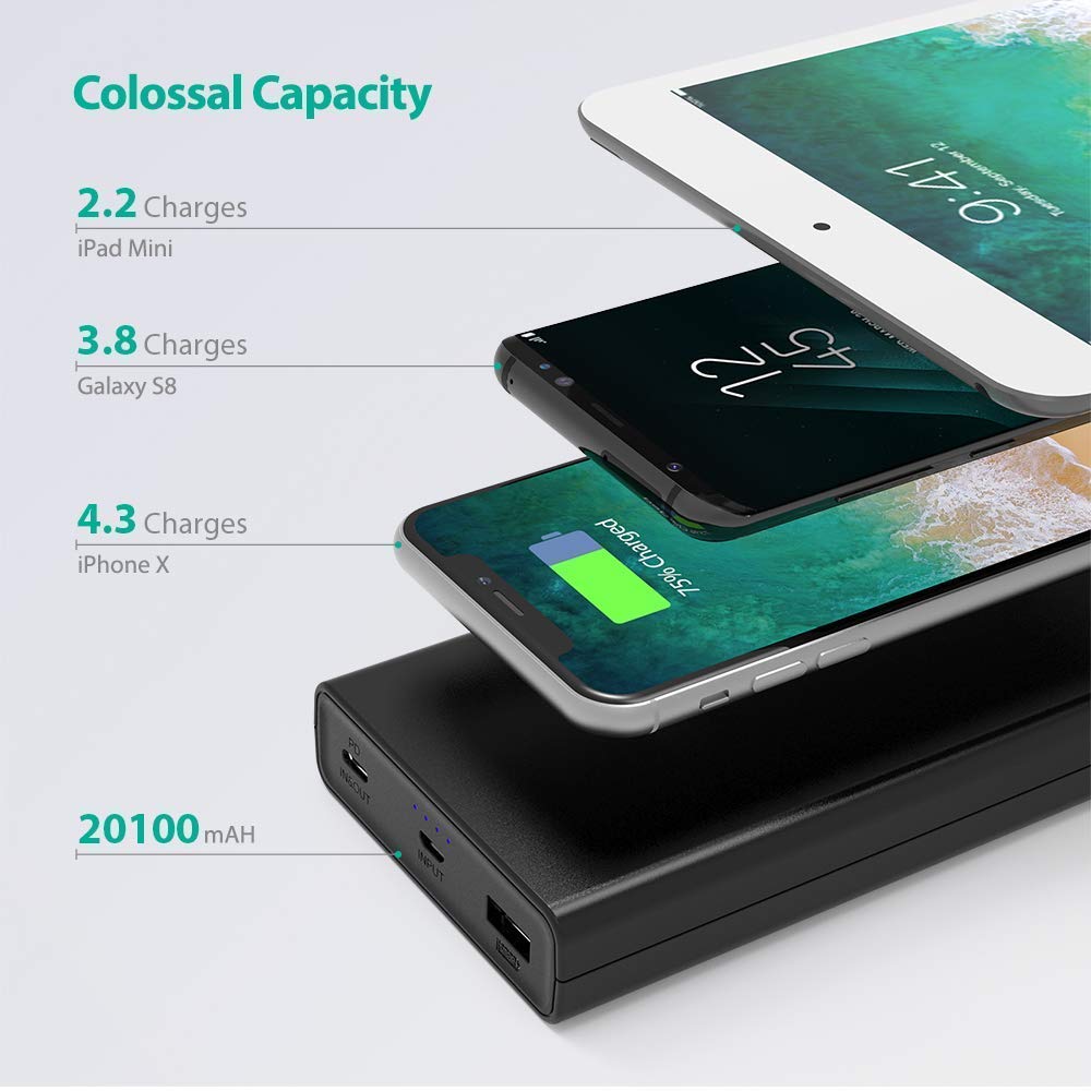 Pin Sạc Dự Phòng RAVPower RP-PB159 20100mAh Tích Hợp USB Type C In/Out Hỗ Trợ PowerDelivery PD - Hàng Chính Hãng