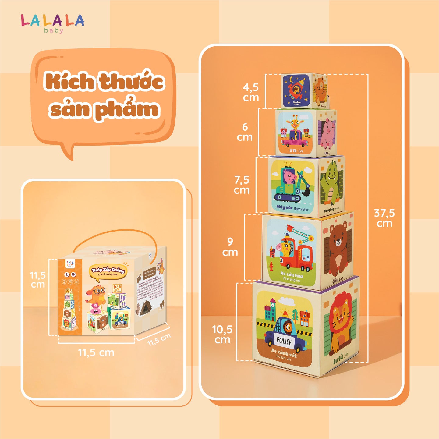 Đồ Chơi Giáo Dục Sớm Tháp Xếp Chồng Lala Stacky Box Cho Bé Từ 1 tuổi - Lalala Baby 