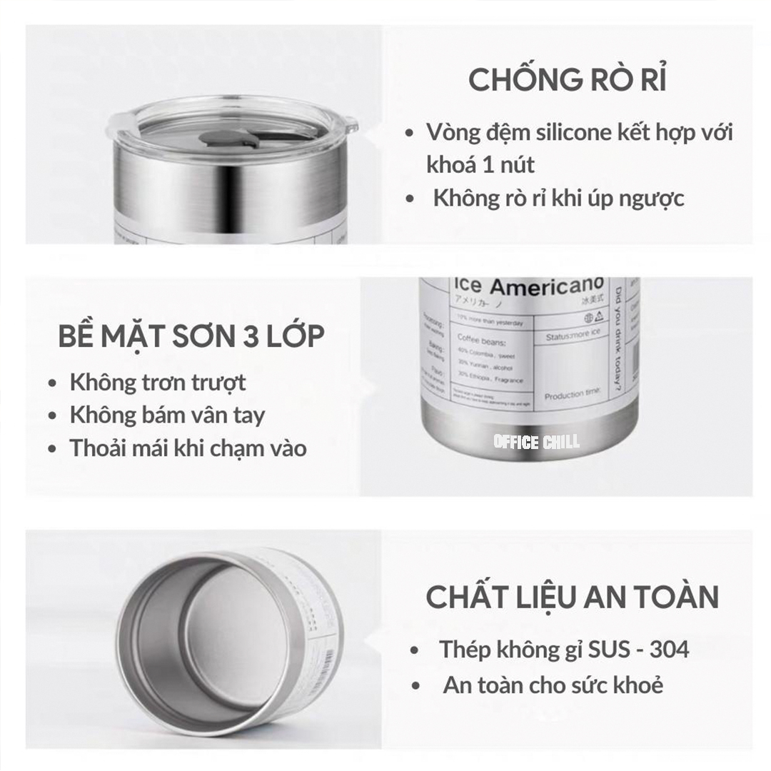 Ly Giữ Nhiệt Inox SUS 304 5 Lớp, Cốc Giữ Nhiệt Bán Chạy Có Ống Hút Cao Cấp Bảo Hành 90 Ngày Office Chill