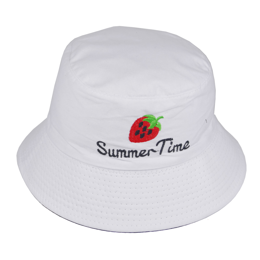 Mũ bucket nam nữ thời trang đội được 2 mặt độc đáo Summer Time thêu hình quả dâu tây đẹp mắt