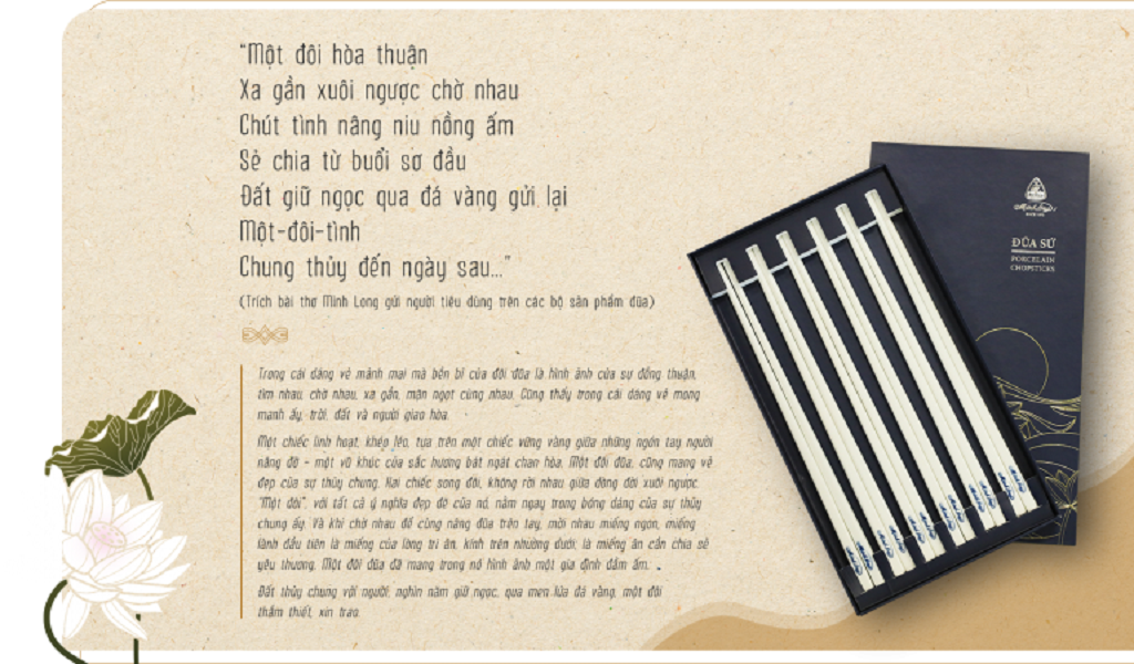 Đũa Sứ Dưỡng Sinh Minh Long 24.4cm Trắng Ngà (6Đôi/HQ)