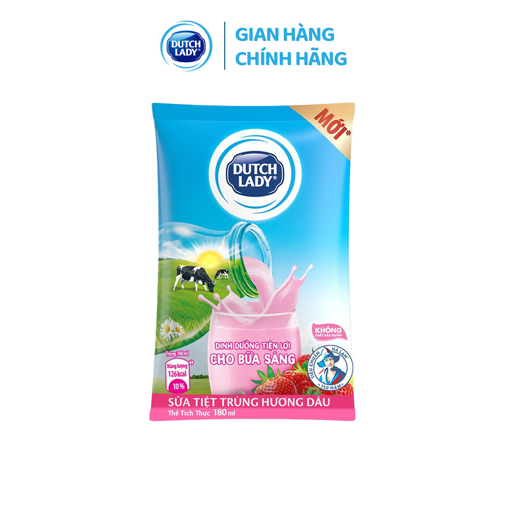 Thùng 48 Bịch Sữa Tiệt Trùng Dutch Lady Cô Gái Hà Lan Hương Dâu 180ml