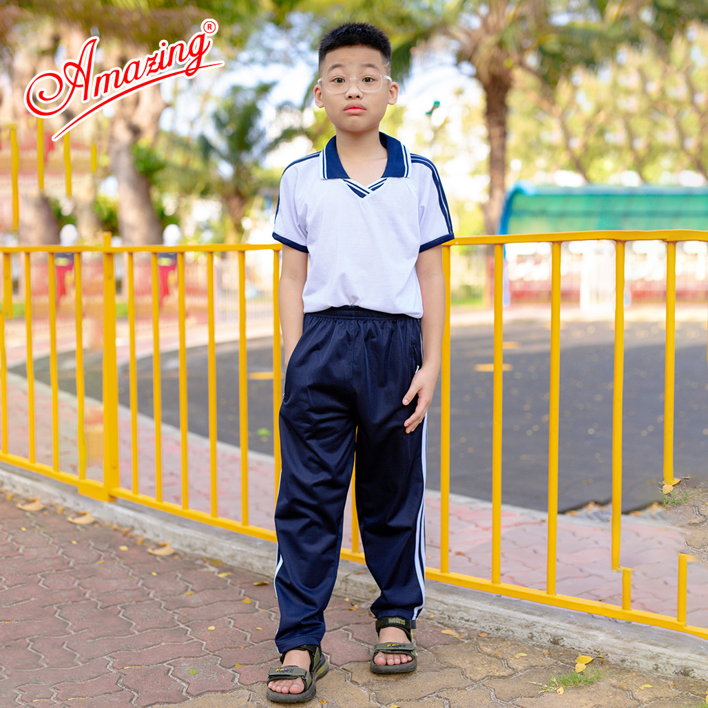 Áo thun thể dục thương hiệu Amazing cho bé trai, cổ bẻ và cổ tròn, đồng phục thể thao cho học sinh nam nữ các cấp