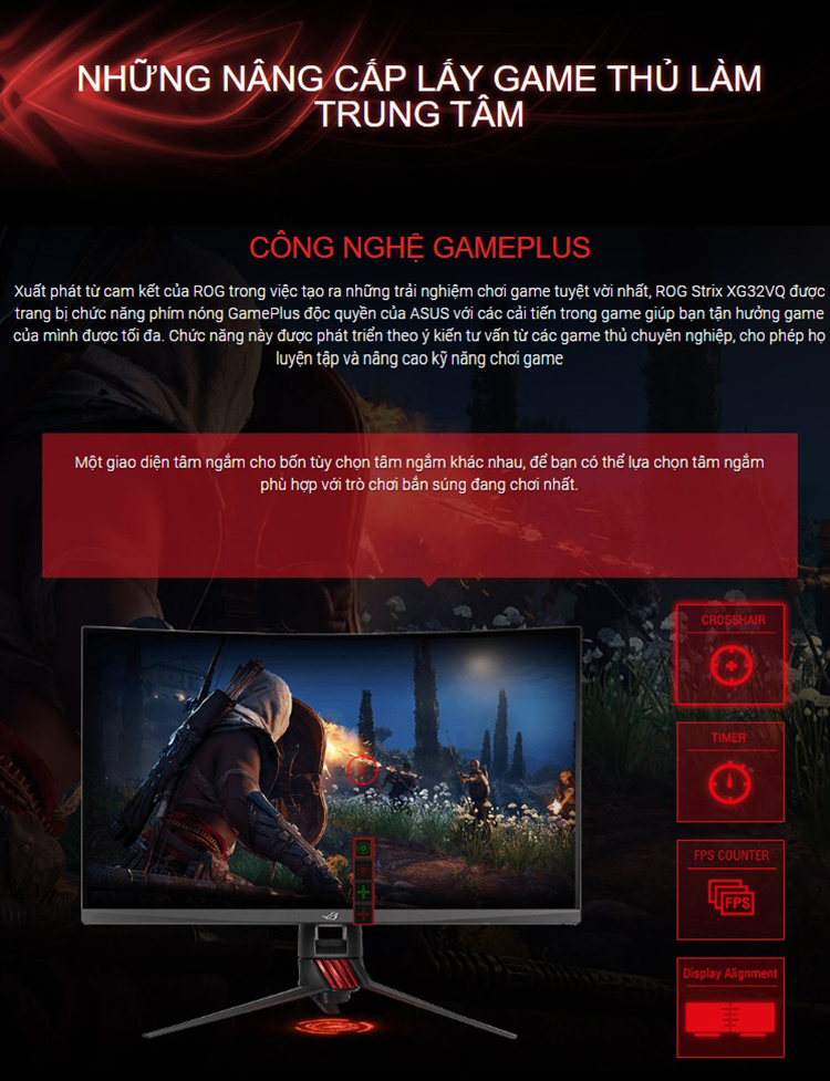 Màn Hình Gaming Cong Asus ROG Strix XG32VQ 32inch WQHD 4ms 144Hz FreeSync VA - Hàng Chính Hãng