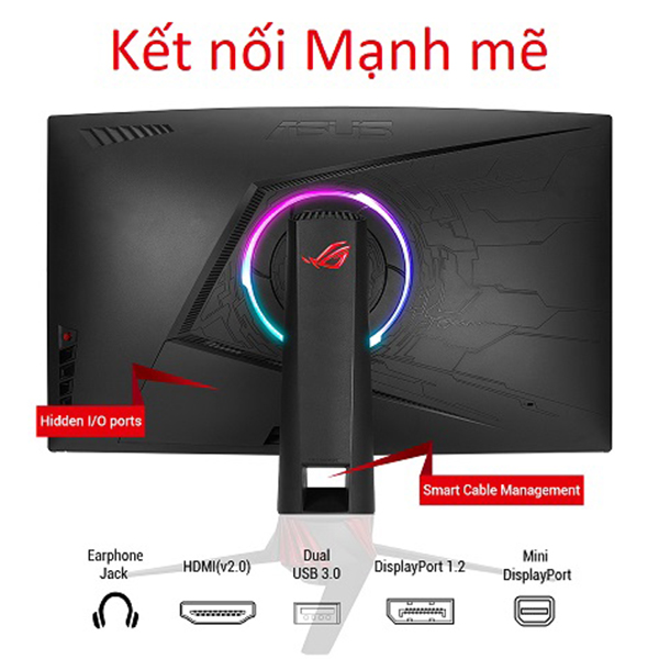 Màn Hình Gaming Cong Asus ROG Strix XG32VQ 32inch WQHD 4ms 144Hz FreeSync VA - Hàng Chính Hãng