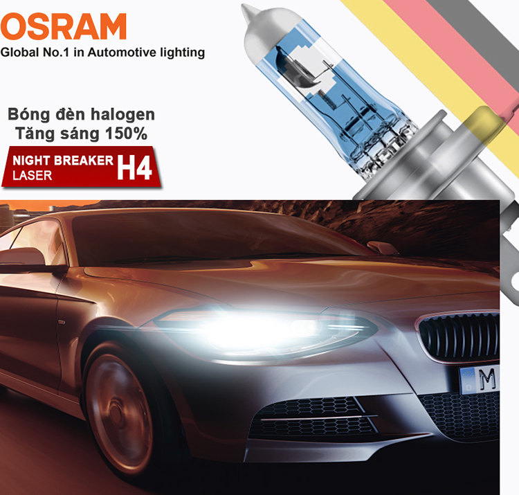 Bóng Đèn Xe Hơi/Ô tô Halogen Tăng Sáng 150% OSRAM NIGHT BREAKER LASER H4 12V 60/55W