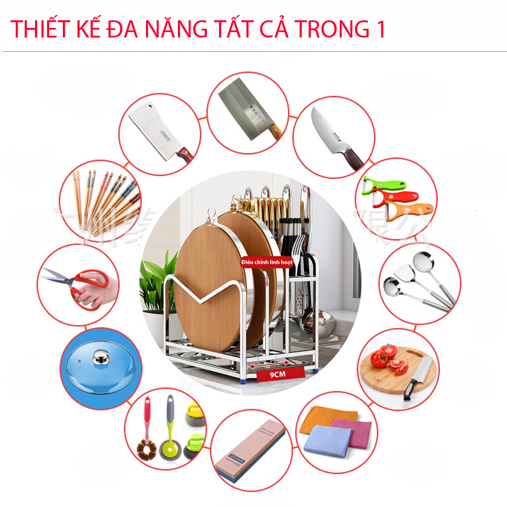 kệ cài dao thớt inox 304 kèm ống đũa