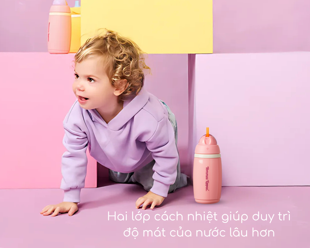 Bình uống nước giữ nhiệt có ống hút chống tràn, chống sặc Tommee Tippee ACTIVE STRAW, 266ml, cho bé từ 12 tháng – Xanh