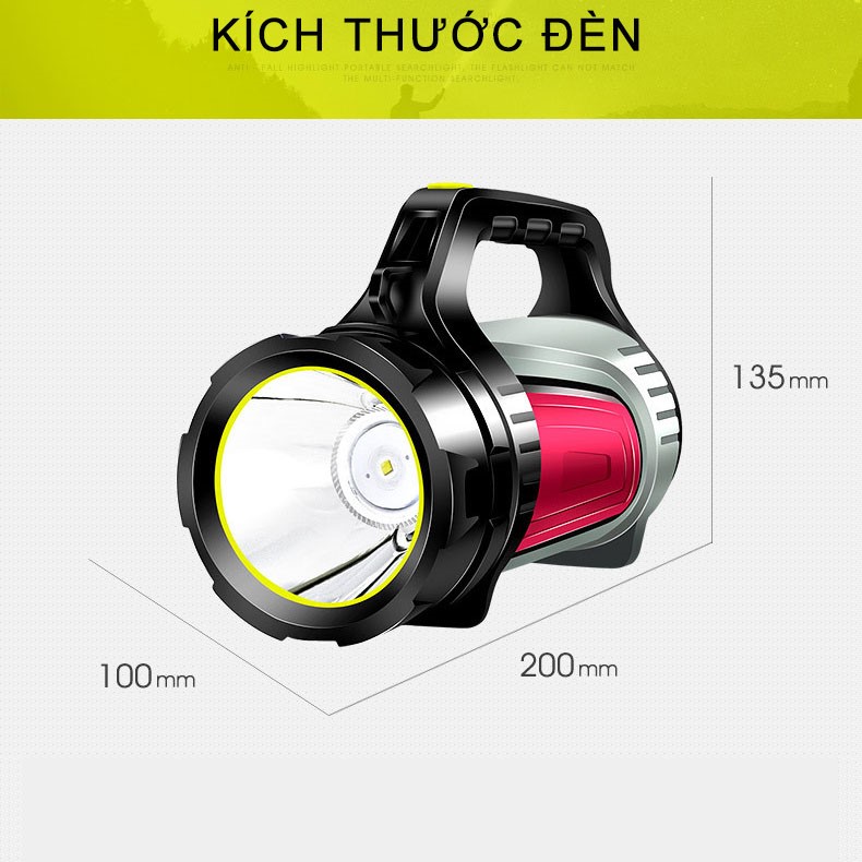 Đèn pin siêu sáng cầm tay chiếu xa 1000m, đèn pin đa năng sạc điện thoại