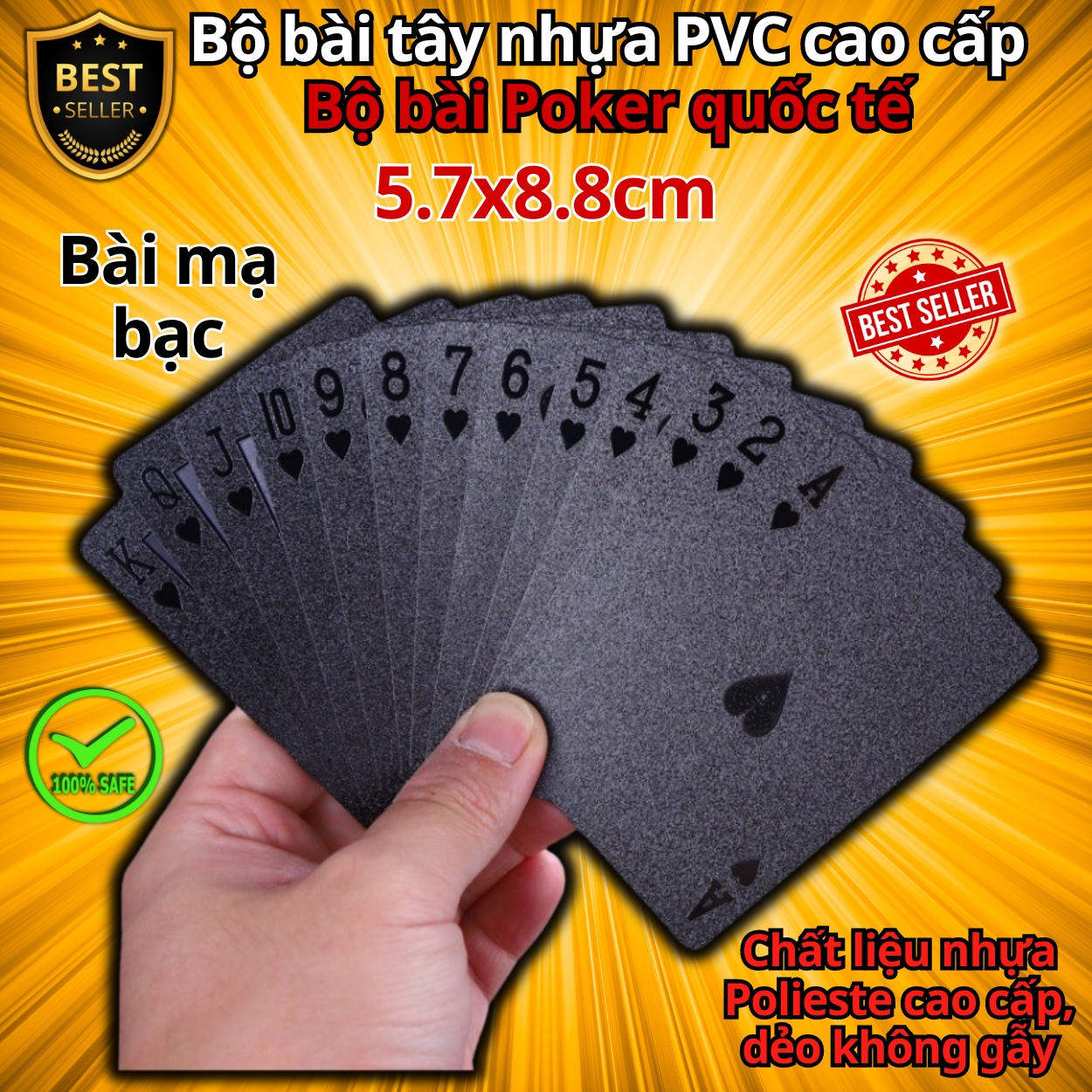 Bộ Bài PVC Mạ Vàng 24K Mạ Bạc Cao Cấp Chất Liệu Đàn Hồi, Bộ Bài Tây Poker Polieste Không Thấm Nước, Hàng Chính Hãng