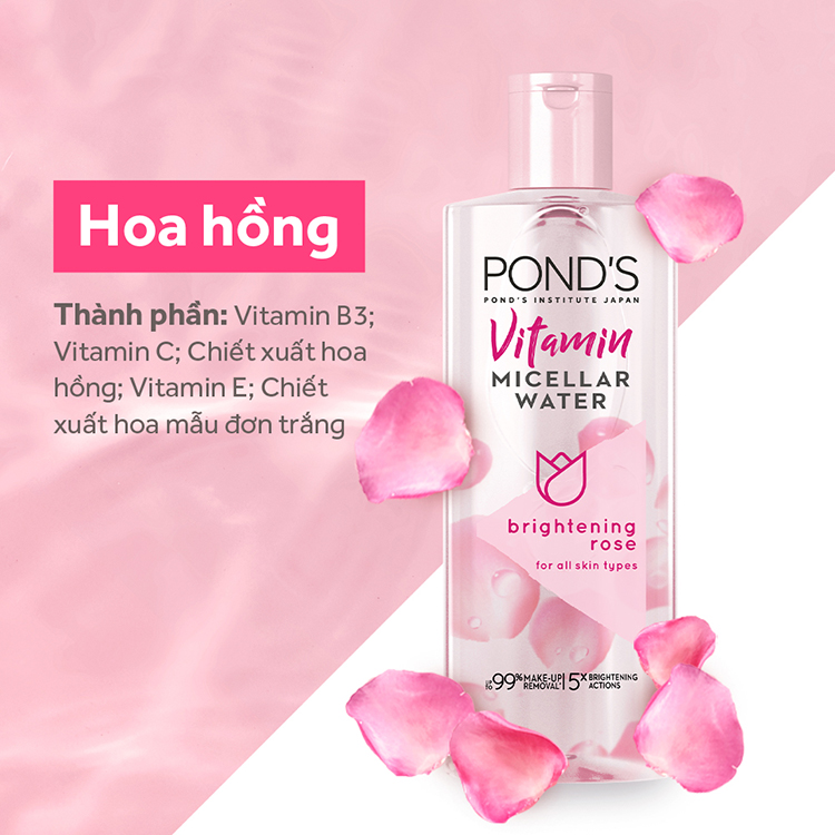 Combo 2 Nước Tẩy Trang Vitamin & Hoa Hồng Sáng Da Pond’S Micellar Water 100Ml